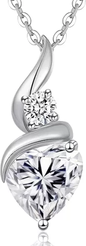Moissanite Heart Pendant Necklaces for Women，925 Sterling Silver Gold Plating Necklace with Birthstone，Ideal Anniversary Present or Birthday Christmas Valentine Engagements Mothers Day Jewelry Gifts for Mom Wife Her Girlfriend