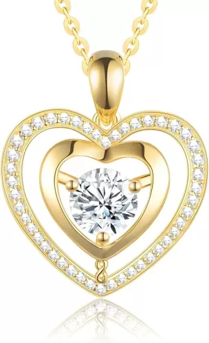 Moissanite Necklaces for Women, Heart Pendant Necklace Anniversary Birthday Gift for Her, S925 Silver Jewelry for Wife Girlfriend Mom