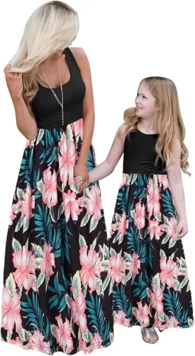 Mommy and Me Family Outfits, Stripe Stitching Dress, Summer Matching Maxi Dress with Pocket for Mother's Day