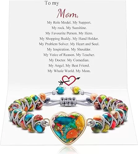 MOOGEEN Handmade Beaded Bracelets for Women Gifts for Granddaughter Daughter Mom Best Friend Bestie Sister Jasper Heart Bracelets Boho Natural Stone Colorful Beads Wrap Bracelet Turquoises Jewelry