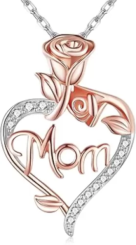 Mothers Day Gifts for Mom Heart Rose Necklaces for Women, Birthday Jewelry Gifts for Her Girlfriend Wife Mom