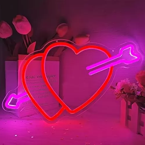 Neon Heart Light Valentines Neon Sign Dimmable Heart Wall Decor Valentine Window Lights Led Wedding Sign for Valentines Day Birthday Party Wedding Anniversary