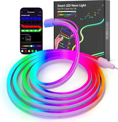 Neon Rope Lights - 6.4ft RGB LED Strip with App Control, Music Sync, Flexible DIY Design, 5V Neon Lights for Bedroom, Living Room, Gaming, and Party Decoration (6.4FT)