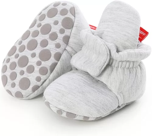 ohsofy Newborn Baby Cotton Booties Stay On Slipper Winter Warm Soft Shoes Non-Skid Infant Ankle Boots Crib Shoes