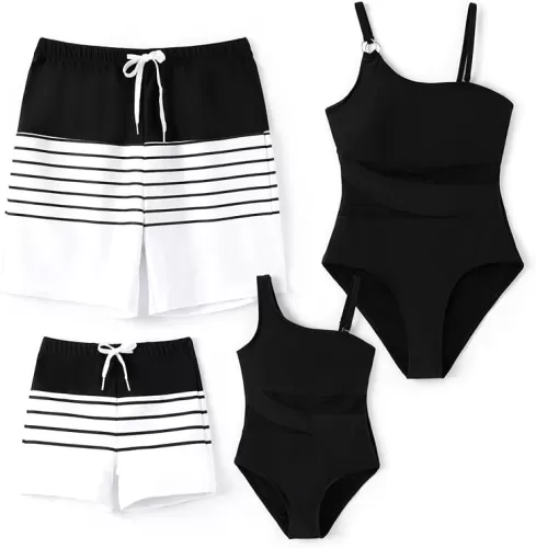 PATPAT Family Matching Summer Swimwear, Women and Girl One-Piece Swimsuit, Men and Boy Swim Trunks