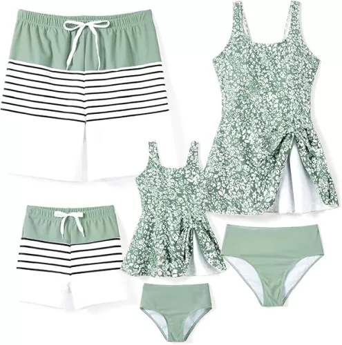 PATPAT Family Matching Swimwear Floral Pattern Tankini Swimsuits and Swim Trunks