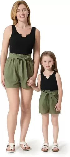 PATPAT Mom and Daughter Matching Jumpsuits - Black Tank Top with Floral Wide-Leg Shorts