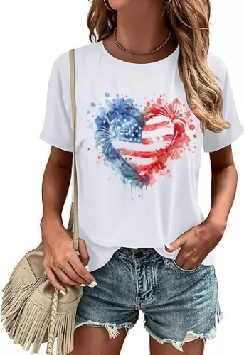 Patriotic Shirts for Women 4th of July America Stars Stripes USA Graphic Shirts Summer Heart Flag Tops Tee