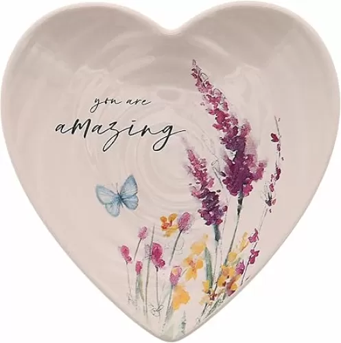 Pavilion Gift Company - You Are Amazing - Ceramic Heart-Shaped Keepsake Dish, Watercolor Floral Design, Mothers Day Gift, Cool Gifts For Coworker, Trinket Dish, Ring Holder, Jewelry Dish, 1 Count