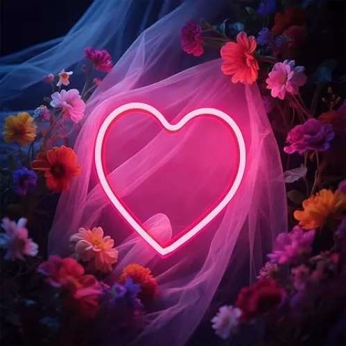 Pink Heart Neon Sign, Heart Lights for Bedroom, Led heart Wall Decor, for Girls Room Wedding Birthday Party, Neon Pink Light, USB or 3-AA Battery Powered