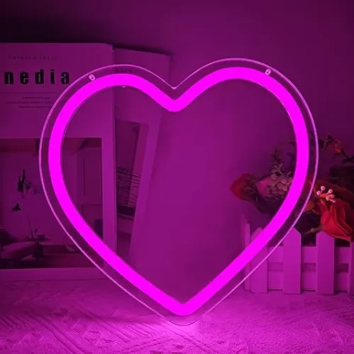 Pink Heart Neon Sign USB Powered LED Neon Light for Bedroom Table & Wall Decoration Light Heart LED Signs for Wall Decor Gifts for Girls