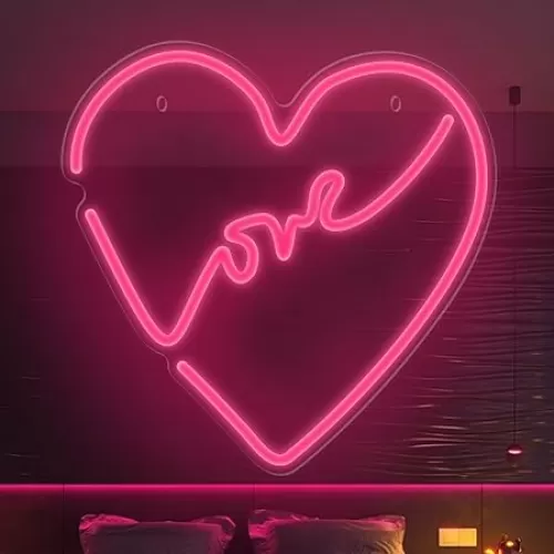 Pink love Heart Neon Sign for Wall Decor, LED Neon Lights with Dimmable Switch USB Powered Neon Heart Light Sign for Girls Room Bedroom Wedding Birthday Party 12 inch