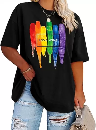 Plus Size Pride Shirt: Rainbow Heart Graphic Tshirt LGBT Gay Pride Tees Casual Short Sleeve Tops