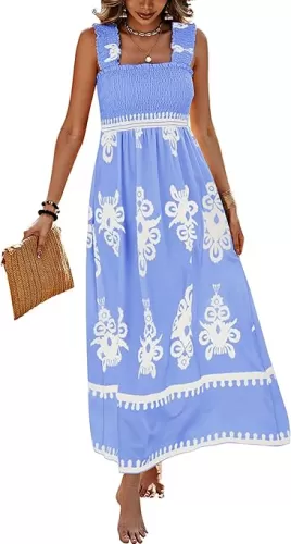 PRETTYGARDEN Womens Summer Boho Maxi Dress 2025 Casual Sleeveless Square Neck Floral Aline Smocked Beach Dresses with Pockets