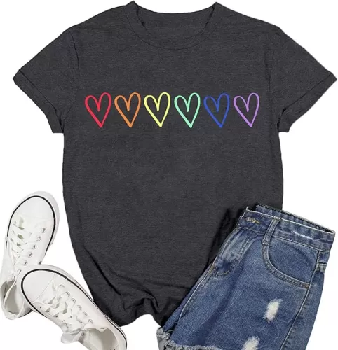 Rainbow LGBTQ Gay Pride Heart T Shirts for Women Men