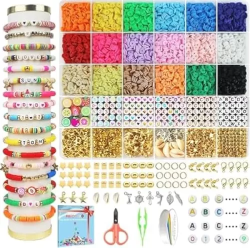 Redtwo 5100 Clay Beads Bracelet Making Kit, Flat Preppy Beads for Friendship Jewelry Making, Polymer Heishi Beads with Charms Gifts for Teen Girls Crafts for Girls Ages 8-12