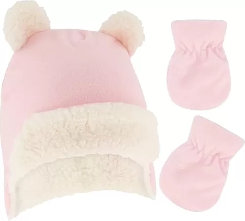 Rising Star baby-girls & Boy Infant Winter Hats Mittens Set Sherpa Lined With Earflaps - Newborn Trapper Hat 0-24 Months