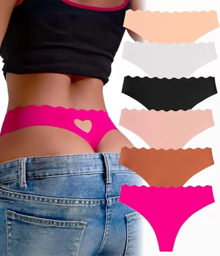 Seamless Thongs for Women Sexy Low Rise Underwear No Show Wave Edges Breathable Soft Stretch Cute Thong 6 Packs S-XL