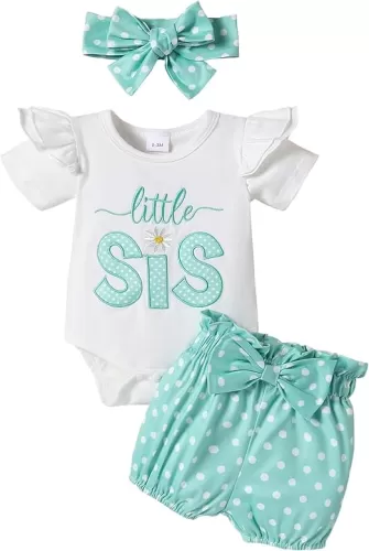 Sister Matching Outfit Short Sleeve BIG SIS T-Shirt Tops LIL SIS Rompers Baby Girls Shorts Clothes Set