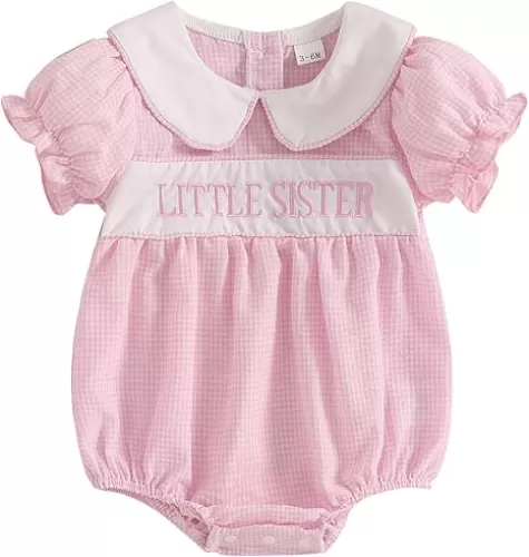 Sister Matching Outfit Toddler Baby Girl Summer Short Sleeve Smocked Romper Plaid Bubble Dress