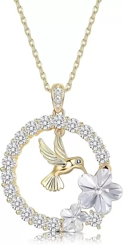 Sllaiss 18K Gold Plated Hummingbird Pendant Necklace for Women Circle Necklace, Animal Necklace Crystals from Austria, Jewelry Gifts for Christmas