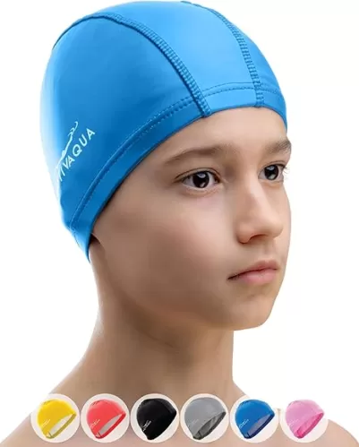 Spandex Swim Cap with Protective Layer // Comfortable Swimming Cap for Women Men Adult and Kids