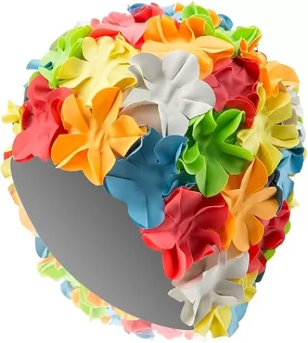 Sporti Flower Swim Cap - Swim Cap for Women- Stylish, Heavy-Duty Rubber, Hair Protection - Ideal for Water Enthusiasts