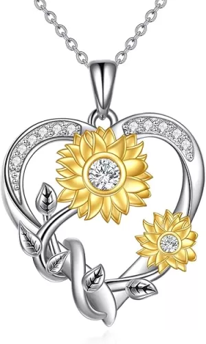 Sunflower Gifts for Mom, 18K Gold Plated Silver Moissanite Sunflower Heart/Cross Pendant Necklace You are My Sunshine Sunflower Jewelry Birthday Mothers Day Gifts for Her Girlfriend Wife, 18+2 Inch