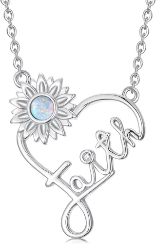Sunflower Necklace 925 Sterling Silver Faith Necklace with Diamond Heart Pendant Necklace Jewelry Gift for Women
