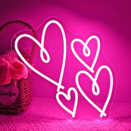 SYLHOME Pink Heart Led Neon Light Sign Bedroom Wall Sign Decor Valentines Day Love Mothers Day Christmas Wedding Birthday Gifts Backdrop Sign USB 13.8"X9.3"
