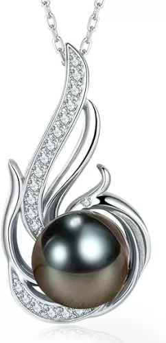Tahitian Black Pearl Necklaces for Women 10-11mm - Pearl Necklace Phoenix Pendant | with 925 Sterling Silver 18" Chain - Christmas Mothers Day Valentine
