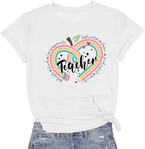 Teacher Shirts for Women Teacher Appreciation Tshirts Flower Graphic Tees for Women