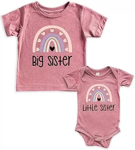 Teeny Fox Rainbow Big Little Sis Shirts Sister Set Gift For Sibling Matching Outfits