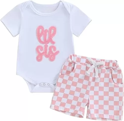 Toddler Baby Boy Clothes Summer Short Sleeve Letter Shirt Plaid Shorts Big Brother Little Brother Matching Outfits