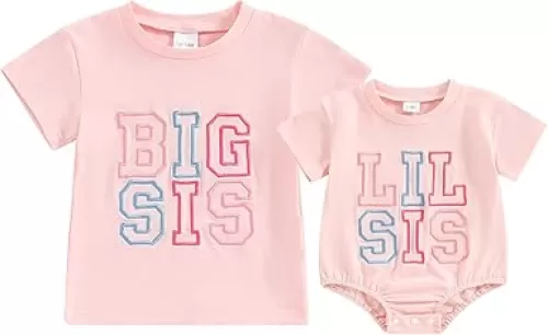 Toddler Baby Girl Boy Clothes Embroidery Bro/Sis Siblings Matching Outfits Toddler Big Brother/Sister Shirt