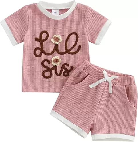 Toddler Baby Girl Clothes Floral Infant Summer Shirt Shorts Set Cute Big Sister Little Sister Matching Outfits