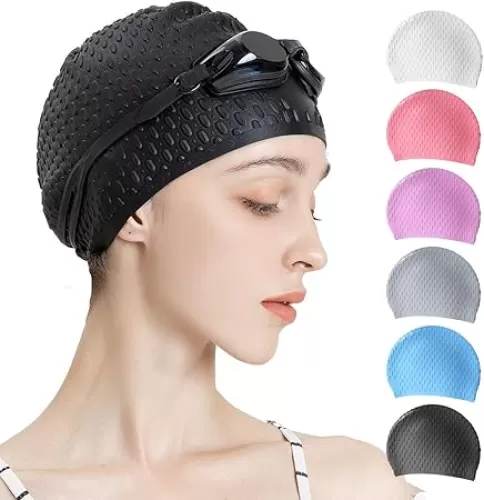 Tripsky Silicone Swim Cap, Comfortable Bathing Cap Ideal for Curly Short Medium Long Hair, Swimming Cap for Women and Men, Shower Caps Keep Hairstyle Unchanged…
