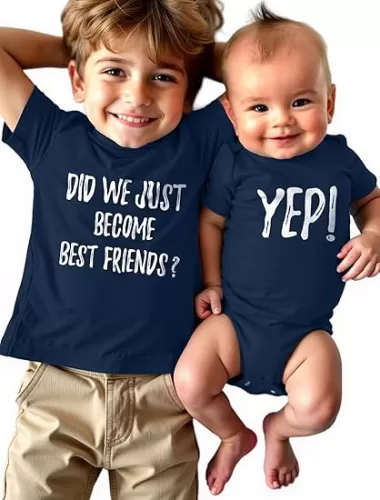 Tstars Did We Just Become Bestfriends? Big Brother Sister Little Bro Sis Matching Sibling Kids Shirt & Baby Bodysuit Set