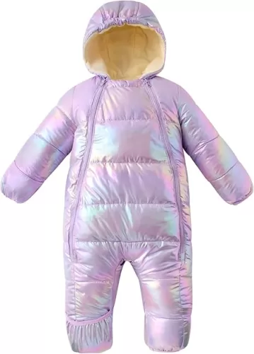uideazone Baby Girls Boys Snowsuit Toddler Warm Hooded Snow Suit Infant Double Zipper Romper One Piece Puffer Coat 3-24M
