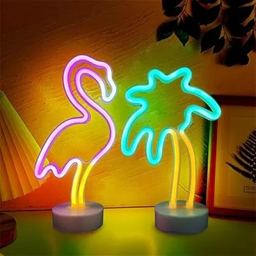UrsaMajor 2 Pack Neon Signs, Pink Flamingo & Neon Palm Tree, USB/Battery Powered, Energy Efficient, Decor Lights for Girls Bedroom, Party, Dining Tables, Office desk, Valentine Gifts