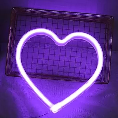 UrsaMajor Heart Neon Sign, Purple Room Decor, Battery Operated or USB Powered LED Heart Lamp for Wall Decoration, Party Home Decor, Bedroom Wedding Ceremonies, Theme Parties, Gifts