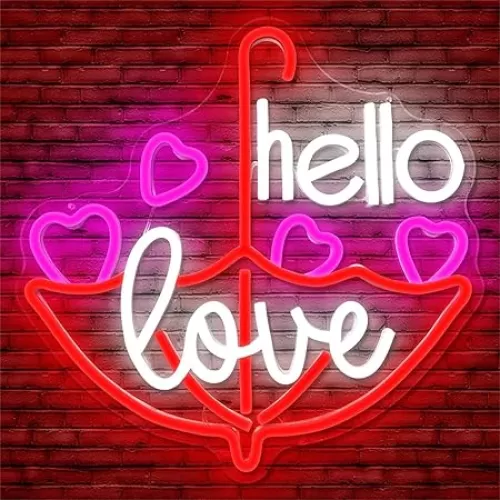 Valentine'S Day Neon Sign Dimmable Led Neon Light Hello Love led Sign for Wall Decor Heart Neon Sign for Bedroom Bar Living Room Party Valentine's Day decorations Gifts for Lover