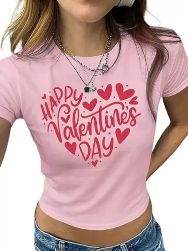 Valentine's Shirt for Women Casual Girl Friend Gift T Shirt Cute Love Heart Graphic Tees Short Sleeve Tshirt Top