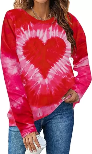 Valentines Shirt Tie Dye Heart Long Sleeve Shirt Lover Crewneck Top