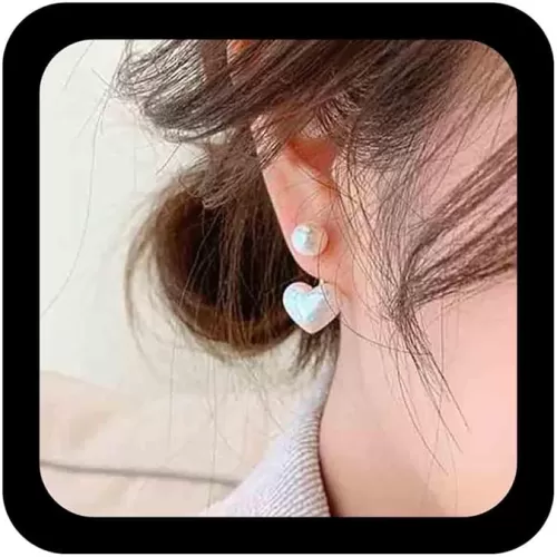 Vintage Heart Ear Jackets Earrings Love Heart Studs Earrings White Pearl Heart Earrings Wedding Pearl Studs Earrings Jewelry