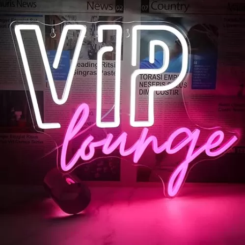 VIP Lounge Neon Signs for Wall Decor, VIP Neon Lights Signs for Room Decor, Led Light Up Sign with USB Powered for Bar, Hotel, Cafe, VIP Room, Home Decoration (Pink&White)