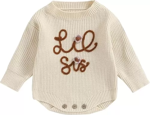 VISGOGO Big Little Sister Matching Sweater Baby Girls Knitted One-Piece Outfits Toddler Brother Sweatshirt Clothes