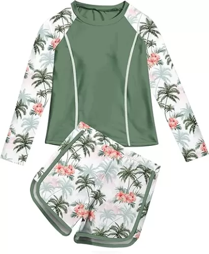 Vogseek Girls Rash Guard Swimsuits 2 Piece Bathing Suit UPF 50+ Summer Swimwear Size 7-12T