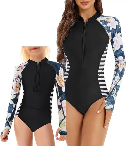 Women and Girls Matching Swimsuit: Long Sleeve One Piece Rash Guard Bathing Suit UPF 50+ (Please Order Separately)