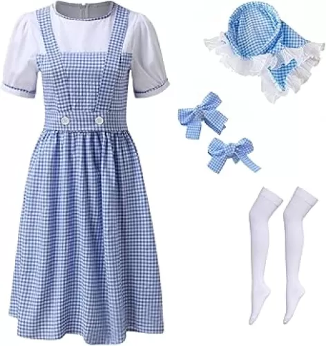Women's Blue Gingham Costume, Storybook Character Dress Set for Halloween, Cosplay, and Themed Parties
